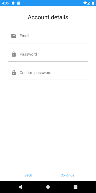 App account registration screen