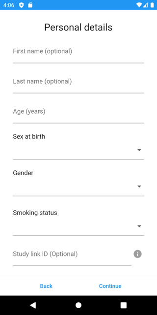 App personal details form screen